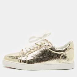 Christian Louboutin Gold Crackled Leather Vieira Sneakers Size 40