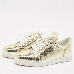 Christian Louboutin Gold Crackled Leather Vieira Sneakers Size 40