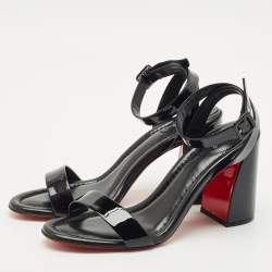 Christian Louboutin Black Patent Leather Miss Sabina Ankle Strap Sandals Size 42