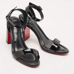 Christian Louboutin Black Patent Leather Miss Sabina Ankle Strap Sandals Size 42