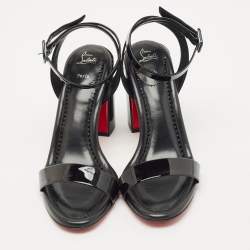 Christian Louboutin Black Patent Leather Miss Sabina Ankle Strap Sandals Size 42