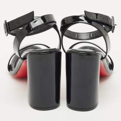 Christian Louboutin Black Patent Leather Miss Sabina Ankle Strap Sandals Size 42