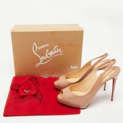 Christian Louboutin Beige Patent Leather Private Number Slingback Pumps Size 39.5