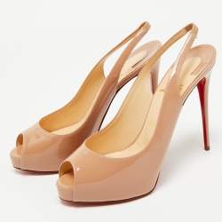 Christian Louboutin Beige Patent Leather Private Number Slingback Pumps Size 39.5