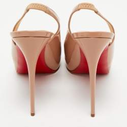 Christian Louboutin Beige Patent Leather Private Number Slingback Pumps Size 39.5