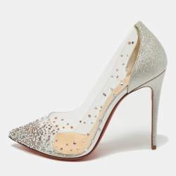 Christian Louboutin Silver Glitter and PVC Degrastrass Pumps Size 38