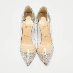 Christian Louboutin Silver Glitter and PVC Degrastrass Pumps Size 38