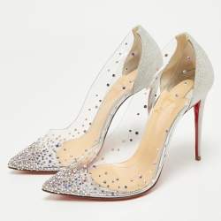Christian Louboutin Silver Glitter and PVC Degrastrass Pumps Size 38