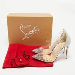 Christian Louboutin Silver Glitter and PVC Degrastrass Pumps Size 38