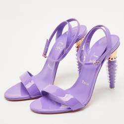 Pre Owned Christian Louboutin Purple Patent Leather Lipgloss Ankle Strap Sandals Size 38