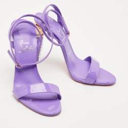 Pre Owned Christian Louboutin Purple Patent Leather Lipgloss Ankle Strap Sandals Size 38