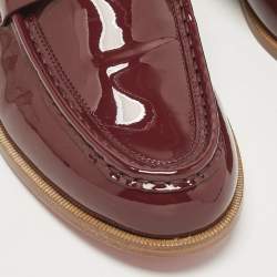 Pre Owned Christian Louboutin Red Patent Leather CL Moc Loafers Size 41