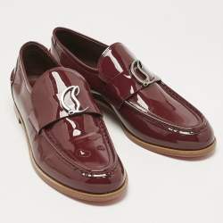 Pre Owned Christian Louboutin Red Patent Leather CL Moc Loafers Size 41