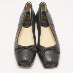 مملوكة مسبقًا حذاء فلات كريستيان لوبوتان مقدمة مربعة مامادراغ جلد أسود مقاس 39