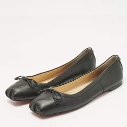 مملوكة مسبقًا حذاء فلات كريستيان لوبوتان مقدمة مربعة مامادراغ جلد أسود مقاس 39