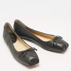 مملوكة مسبقًا حذاء فلات كريستيان لوبوتان مقدمة مربعة مامادراغ جلد أسود مقاس 39