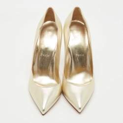Pre Owned Christian Louboutin Gold Leather Hot Chick Pumps Size 39