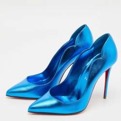 Pre Owned Christian Louboutin Metallic Blue Leather Hot Chick Pumps Size 39