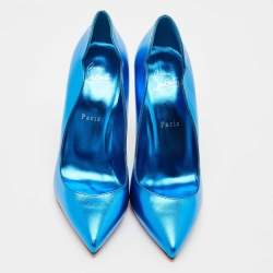 Pre Owned Christian Louboutin Metallic Blue Leather Hot Chick Pumps Size 39