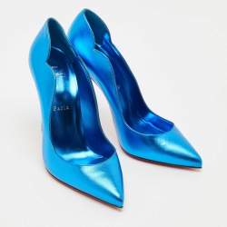 Pre Owned Christian Louboutin Metallic Blue Leather Hot Chick Pumps Size 39