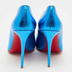 Pre Owned Christian Louboutin Metallic Blue Leather Hot Chick Pumps Size 39