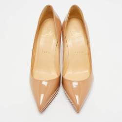 Pre Owned حذاء كعب عالي كريستيان لوبوتان بيغال بلاتو جلد بُني لامع مقاس 36