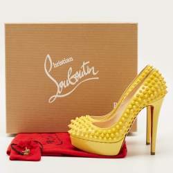 Pre Owned Christian Louboutin Yellow Patent Leather Bianca Spikes Pumps Size 36