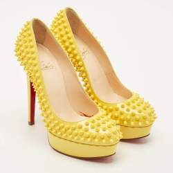 Pre Owned Christian Louboutin Yellow Patent Leather Bianca Spikes Pumps Size 36