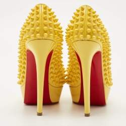 Pre Owned Christian Louboutin Yellow Patent Leather Bianca Spikes Pumps Size 36