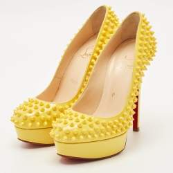 Pre Owned Christian Louboutin Yellow Patent Leather Bianca Spikes Pumps Size 36