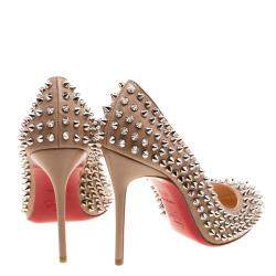 Pre Owned Christian Louboutin Beige Leather Fifi Spike Pumps Size 37.5
