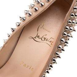 Pre Owned Christian Louboutin Beige Leather Fifi Spike Pumps Size 37.5