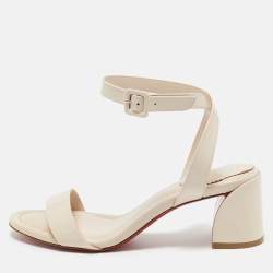 Pre Owned Christian Louboutin Beige Patent Leather Miss Jane Ankle Strap Sandals Size 39