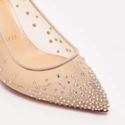 Pre Owned Christian Louboutin Beige Mesh and Suede Follies Strass Pointed Toe Pumps Size 37
