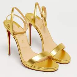 Pre Owned Christian Louboutin Gold Leather Loubi Queen Sandals Size 40