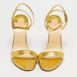 Pre Owned Christian Louboutin Gold Leather Loubi Queen Sandals Size 40