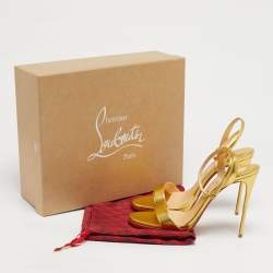 Pre Owned Christian Louboutin Gold Leather Loubi Queen Sandals Size 40