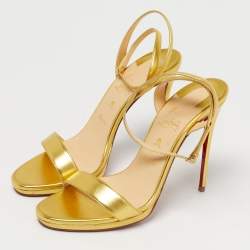 Pre Owned Christian Louboutin Gold Leather Loubi Queen Sandals Size 40