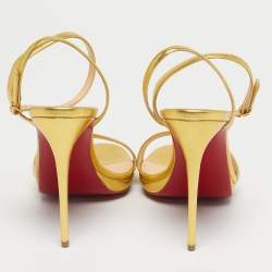 Pre Owned Christian Louboutin Gold Leather Loubi Queen Sandals Size 40