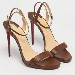 Pre Owned Christian Louboutin Brown Leather Loubi Queen Sandals Size 40