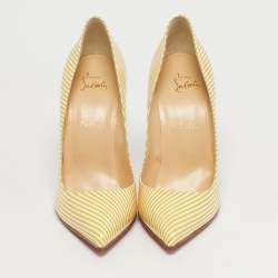 Pre Owned Christian Louboutin Yellow/White Stripes Patent Leather Pigalle Follies Pumps Size 40.5