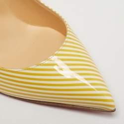 Pre Owned Christian Louboutin Yellow/White Stripes Patent Leather Pigalle Follies Pumps Size 40.5