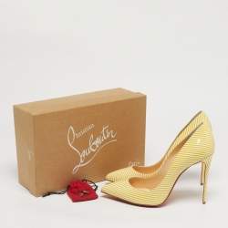 Pre Owned Christian Louboutin Yellow/White Stripes Patent Leather Pigalle Follies Pumps Size 40.5