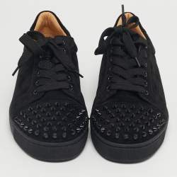 Pre Owned Christian Louboutin Black Suede Louis Junior Spikes Low Top Sneakers Size 39.5