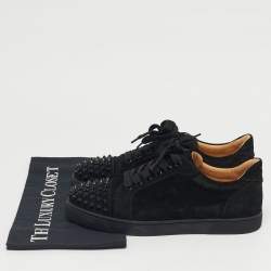 Pre Owned Christian Louboutin Black Suede Louis Junior Spikes Low Top Sneakers Size 39.5