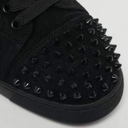 Pre Owned Christian Louboutin Black Suede Louis Junior Spikes Low Top Sneakers Size 39.5