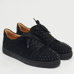 Pre Owned Christian Louboutin Black Suede Louis Junior Spikes Low Top Sneakers Size 39.5