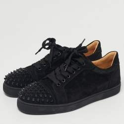 Pre Owned Christian Louboutin Black Suede Louis Junior Spikes Low Top Sneakers Size 39.5