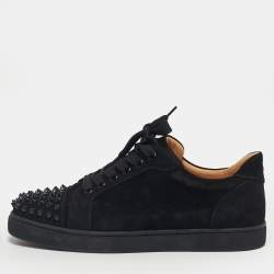 Pre Owned Christian Louboutin Black Suede Louis Junior Spikes Low Top Sneakers Size 39.5