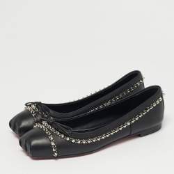 Pre Owned حذاء فلات باليه كريستيان لوبوتان لا ماسين جلد أسود مقاس 37.5